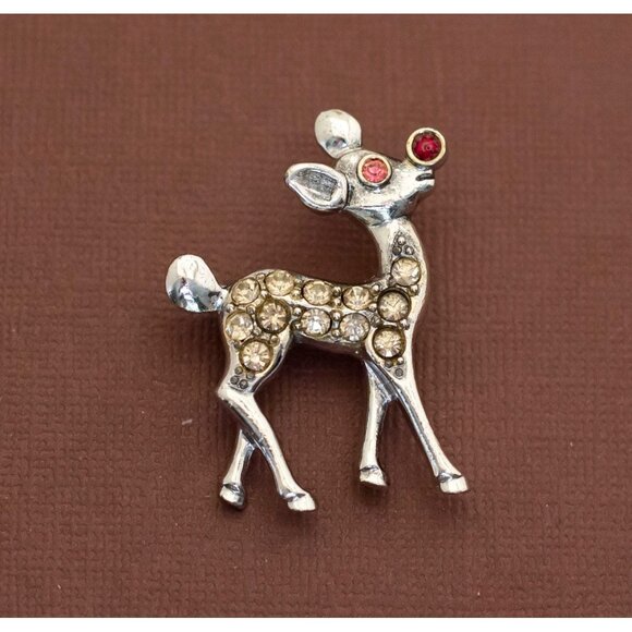 Vintage Rhinestone Fawn Silver Tone Brooch - U19 - Picture 1 of 2